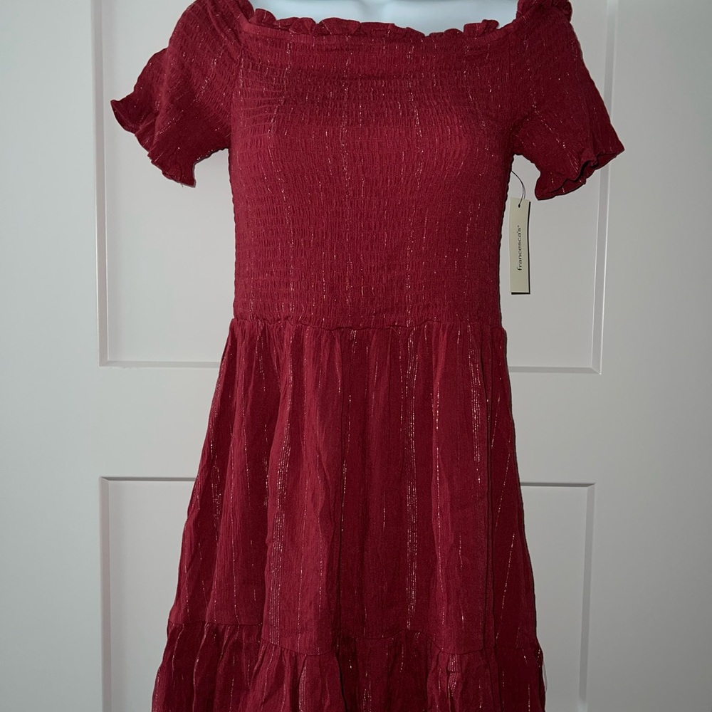 NWT Blue rain Off The Shoulder Burgandy Above The Knee Dress Sz L  Retail $56